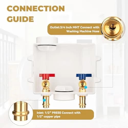 SECKWHALE Press Washing Machine Outlet Box with Center Drain 207.5 cu in | Copper Press Connections, Recessed Box, 1/2 Inch Press x 3/4 Inch MHT thumbnail 4