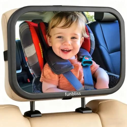 funbliss Baby Car Mirror for Rear Facing Seat | Clear Wide View, 360° Rotation, Shatterproof Acrylic thumbnail 1