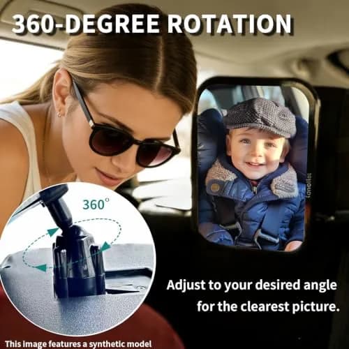 funbliss Baby Car Mirror for Rear Facing Seat | Clear Wide View, 360° Rotation, Shatterproof Acrylic thumbnail 2