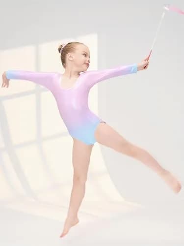 Gogokids Girls Long Sleeve 3 Pcs Gymnastics Leotard Set with Shorts | Sparkling Rhinestones, Breathable Polyester & Spandex, Age 3-12 thumbnail 6