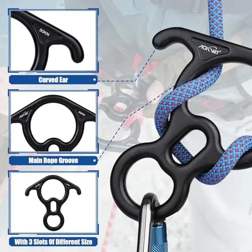 AOKWIT 50KN Rescue Figure 8 Descender 282g (9.95oz) | Bent-Ear Belay Device for Rock Climbing, Rappelling, and Rescue thumbnail 5