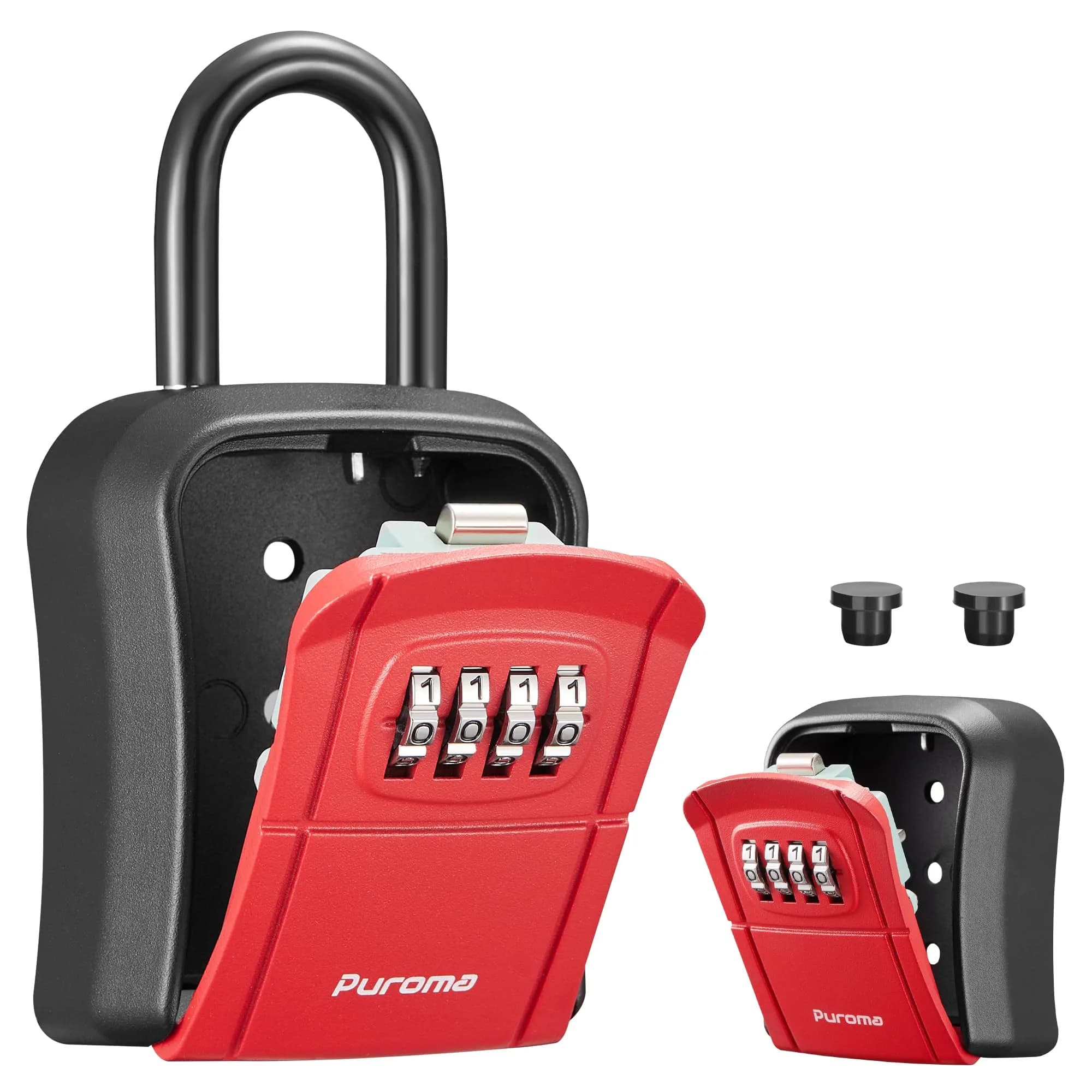 Puroma Red Key Lock Box Outdoor 4 Digit Combination Lockbox | Wall Mounted & Hangable