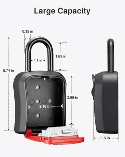 Puroma Red Key Lock Box Outdoor 4 Digit Combination Lockbox | Wall Mounted & Hangable thumbnail 7