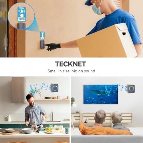 TECKNET Wireless Doorbell Kit with 2 Plug-in Receivers, 1300 ft Range, IP65 Waterproof, 60 Chimes & 5 Volume Levels, RGB Light, Grey thumbnail 6