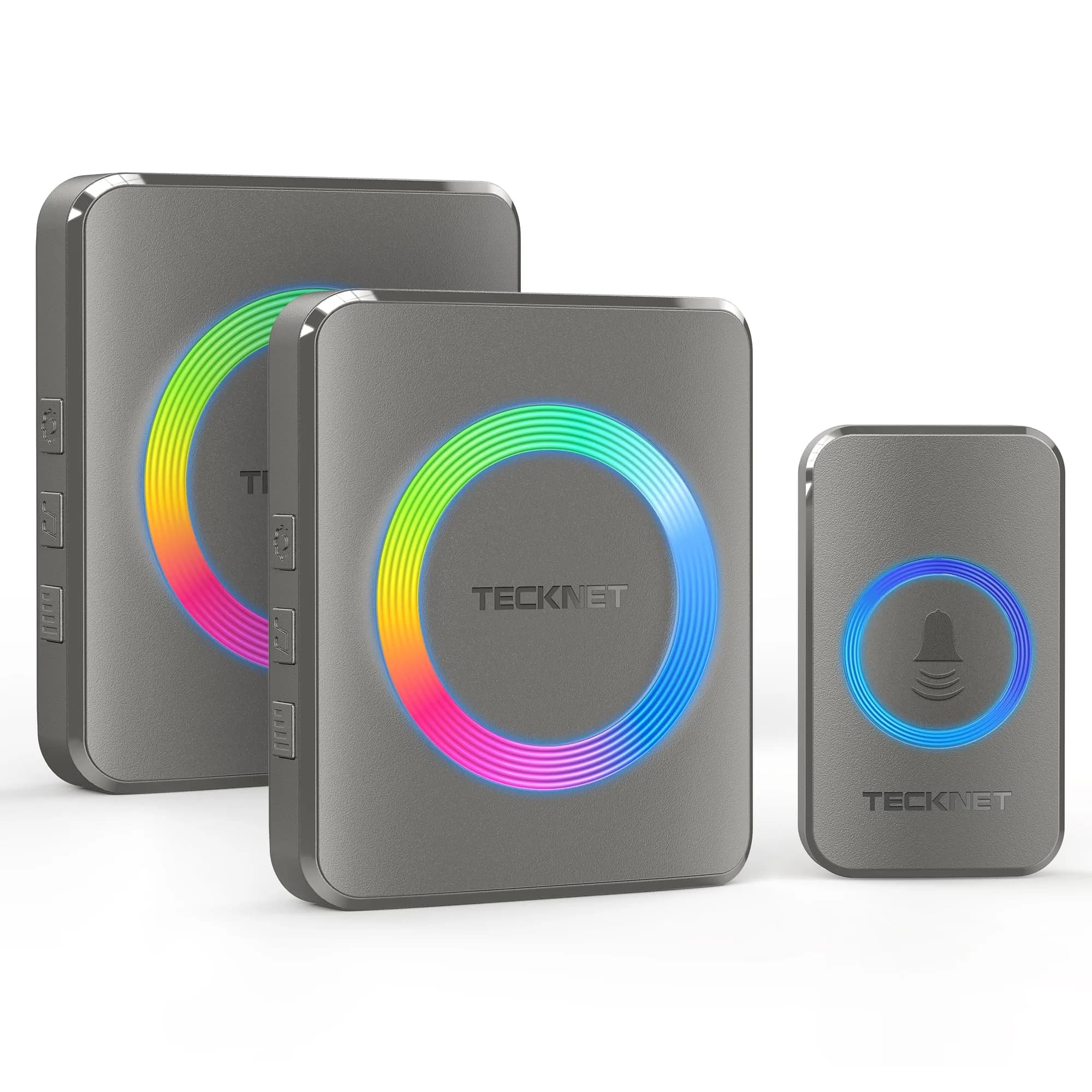 TECKNET Wireless Doorbell Kit with 1300ft Range & 60 Chimes | White (1 Transmitter & 1 Receiver) — Grey / 1 button & 2 plug-in receivers