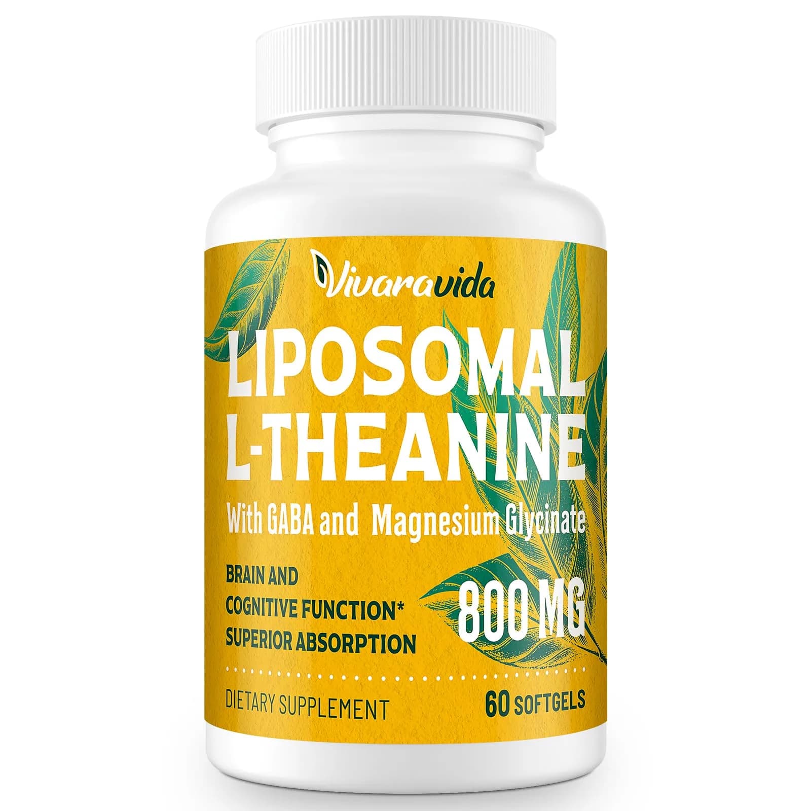 Vivaravida L-Theanine 800mg Supplement with GABA and Magnesium Glycinate | Sleep & Relaxation (60 Softgels) — Brown