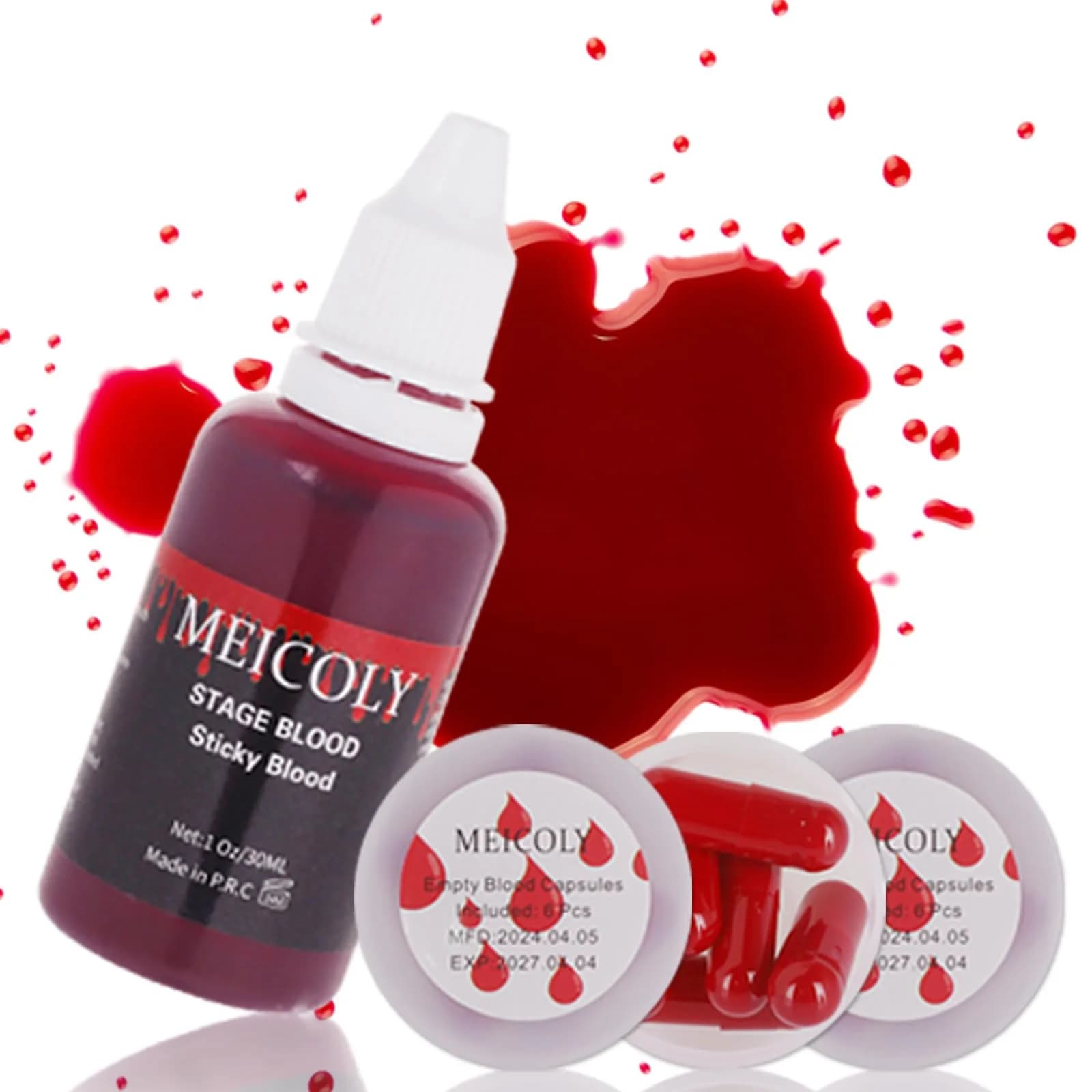 MEICOLY Edible Fake Blood with Capsules | 30ml (1.06 Fl Oz) Realistic Stage Blood for SFX Makeup - main product image