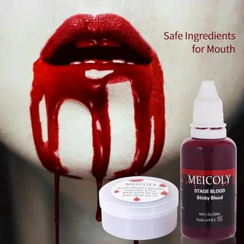 MEICOLY Edible Fake Blood with Capsules | 30ml (1.06 Fl Oz) Realistic Stage Blood for SFX Makeup thumbnail 3