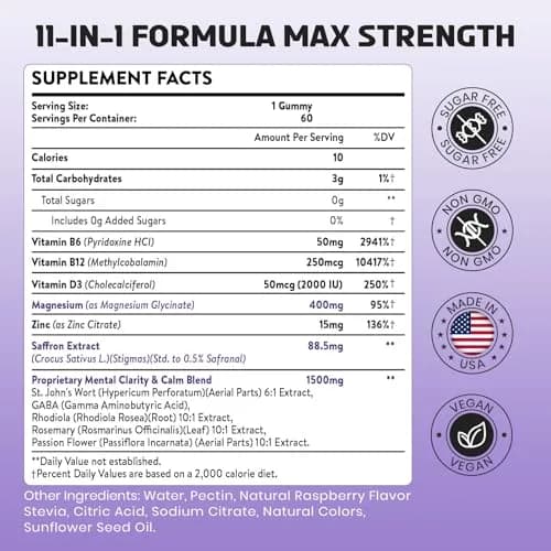 Enerlix Saffron Supplement Gummies for Mood & Focus, 60 Count (Pack of 2) | Vegan, Organic, Fast Absorption thumbnail 7