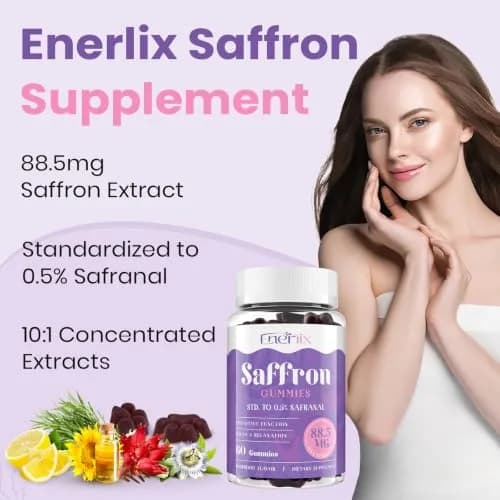 Enerlix Saffron Supplement Gummies for Mood & Focus, 60 Count (Pack of 2) | Vegan, Organic, Fast Absorption thumbnail 3