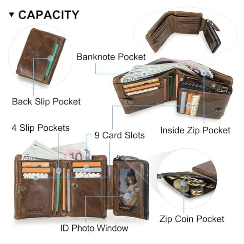 CONTACTS Crazy Horse Leather Bifold Wallet for Men | 12 cm (4.72 in) thumbnail 4