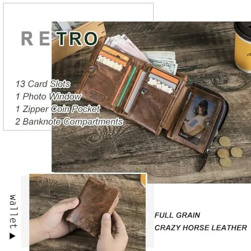 CONTACTS Crazy Horse Leather Bifold Wallet for Men | 12 cm (4.72 in) thumbnail 3
