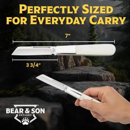 Bear & Son Barlow Pocket Knife 2-3/4" Sheepsfoot Blade | High Carbon Stainless Steel, White Bone Handle, Made in USA thumbnail 5