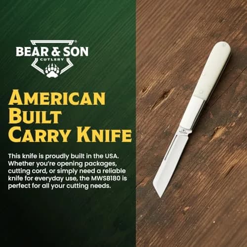 Bear & Son Barlow Pocket Knife 2-3/4" Sheepsfoot Blade | High Carbon Stainless Steel, White Bone Handle, Made in USA thumbnail 7