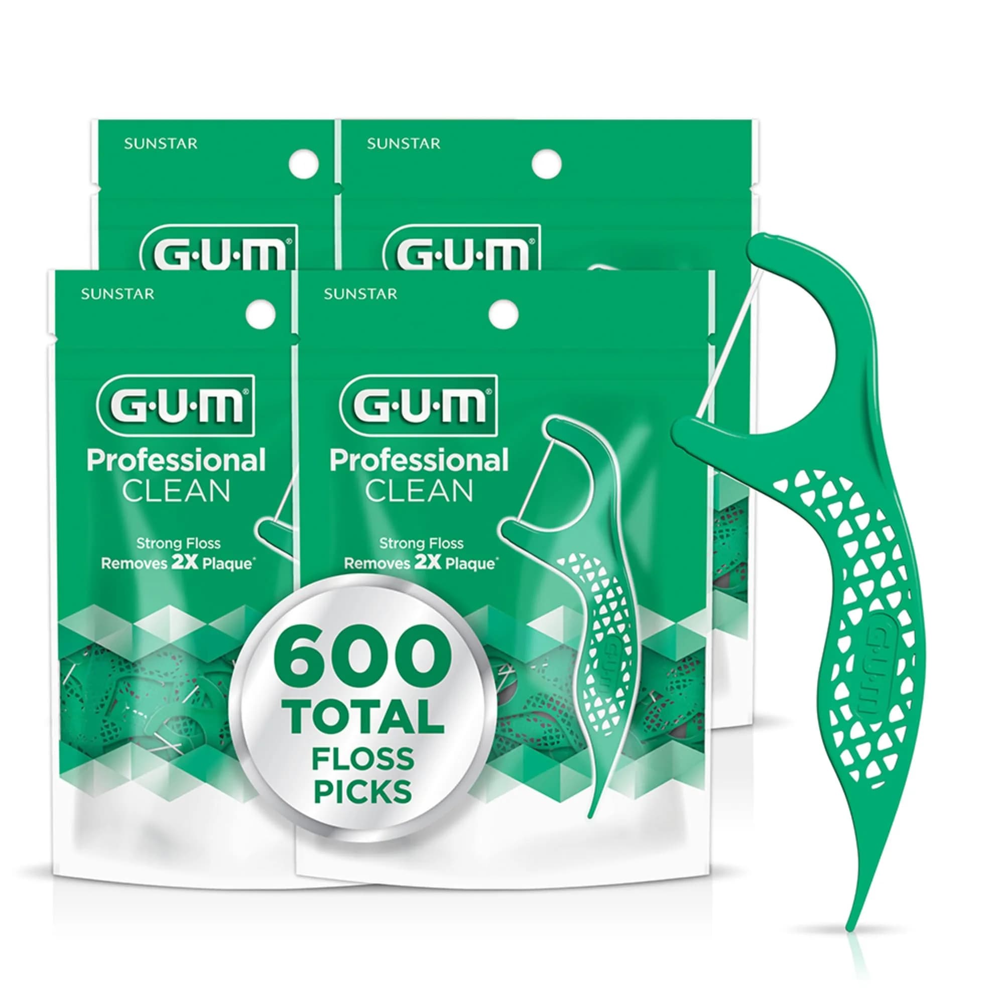 GUM Professional Clean Dental Floss Picks, Fresh Mint, 150 Count (4 Pack) | Shred-Resistant Floss & Precision Toothpick - main product image