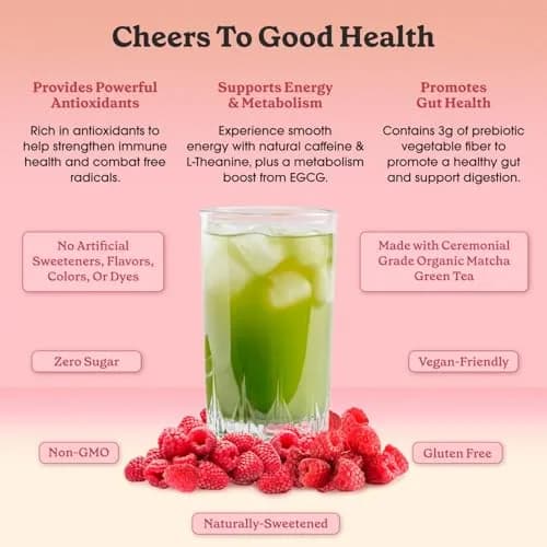 Fit & Lean Matcha Amore Iced Tea, Raspberry Flavor, 30 Servings | Organic, Vegan, Gluten-Free, Supports Gut & Focus thumbnail 3