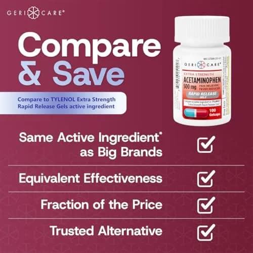 GeriCare Extra Strength Acetaminophen 500mg | Rapid Relief & Fever Reduction thumbnail 2