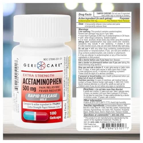 GeriCare Extra Strength Acetaminophen 500mg | Rapid Relief & Fever Reduction thumbnail 3