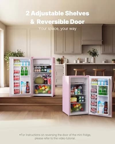 Upstreman Mini Fridge Pink 3.2 Cu.Ft | Space-Efficient Dorm & Office Cooler thumbnail 5