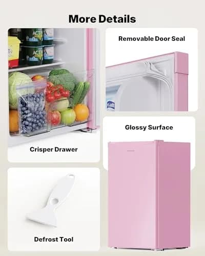 Upstreman Mini Fridge Pink 3.2 Cu.Ft | Space-Efficient Dorm & Office Cooler thumbnail 7