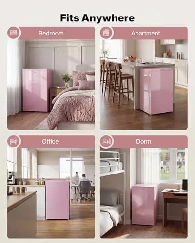 Upstreman Mini Fridge Pink 3.2 Cu.Ft | Space-Efficient Dorm & Office Cooler thumbnail 8