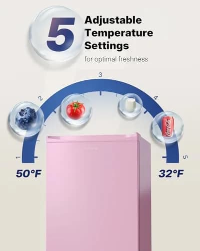 Upstreman Mini Fridge Pink 3.2 Cu.Ft | Space-Efficient Dorm & Office Cooler thumbnail 3