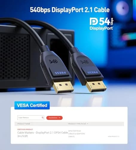 Cable Matters VESA Certified 54Gbps DisplayPort 2.1 Cable 3m (9.8ft) | 8K 165Hz / 4K 500Hz Video thumbnail 2