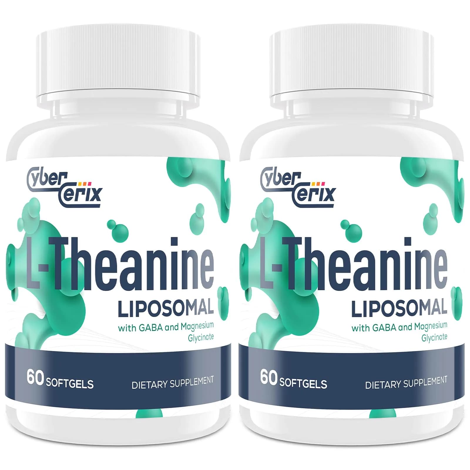 CyberCerix Liposomal L-Theanine 500mg | Extra Strength Supplement for Calm, Relaxation & Focus, Gluten Free (60 Count Pack of 2)
