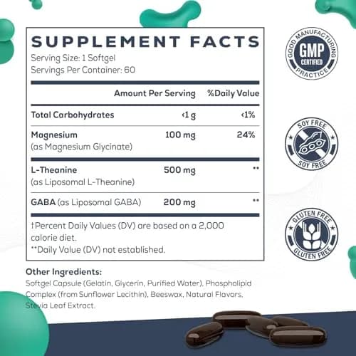 CyberCerix Liposomal L-Theanine 500mg | Extra Strength Supplement for Calm, Relaxation & Focus, Gluten Free (60 Count Pack of 2) thumbnail 2