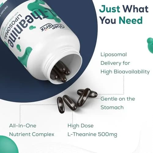 CyberCerix Liposomal L-Theanine 500mg | Complex with GABA 200mg & Magnesium 100mg | Extra Strength Supplement for Calm, Relaxation & Focus, Gluten Free (60 Capsules) thumbnail 6