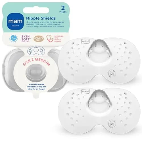 MAM Nipple Shields for Breastfeeding Medium 20mm 2 Pack | Developed with Lactation Experts for Latch Assistance thumbnail 1