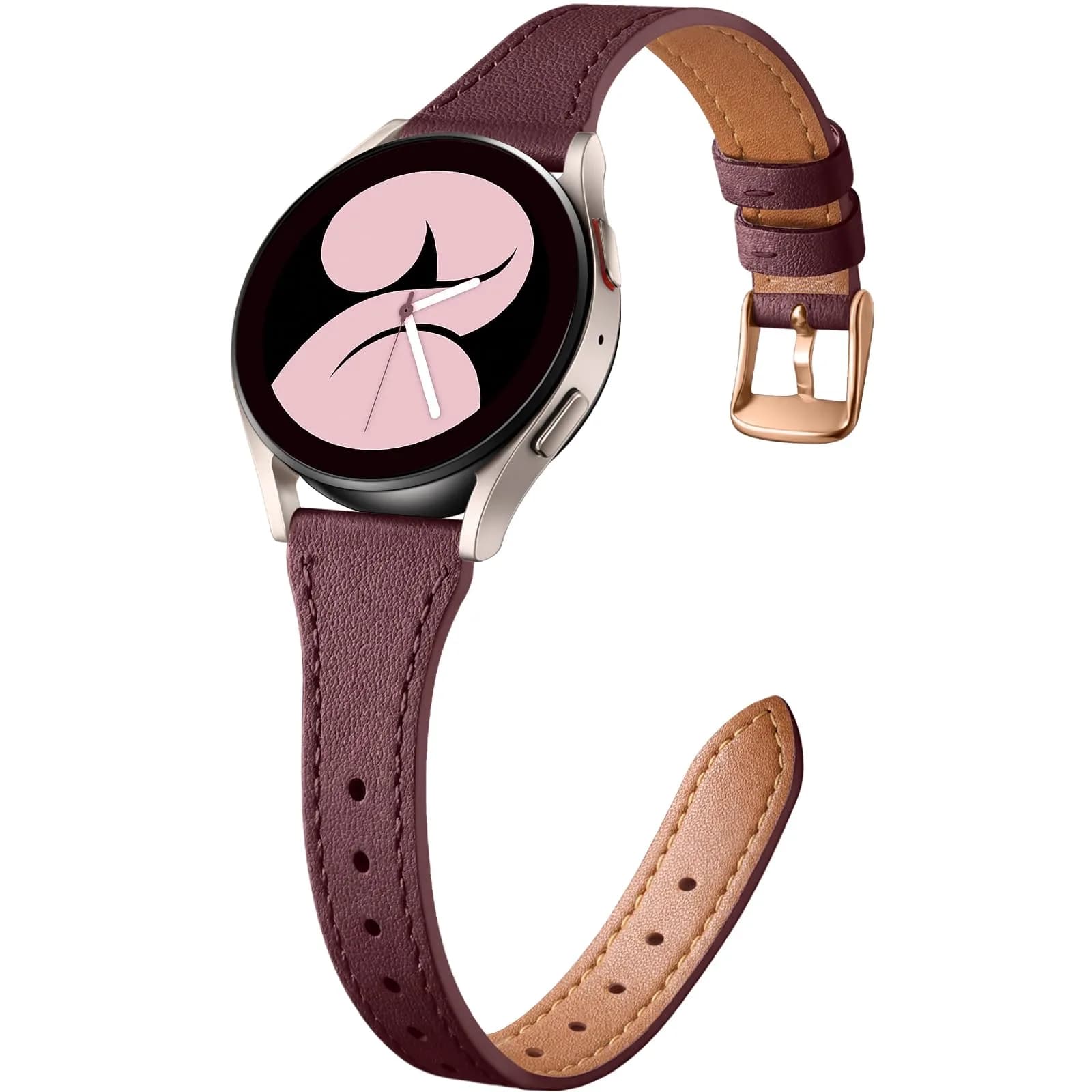 GEAK Slim Leather Band Compatible with Samsung Galaxy Watch 9 8 40mm 44mm/Watch 8 Classic 46mm Beige with Silver Buckle | Genuine Leather Replacement Dressy Strap for Women — Brown