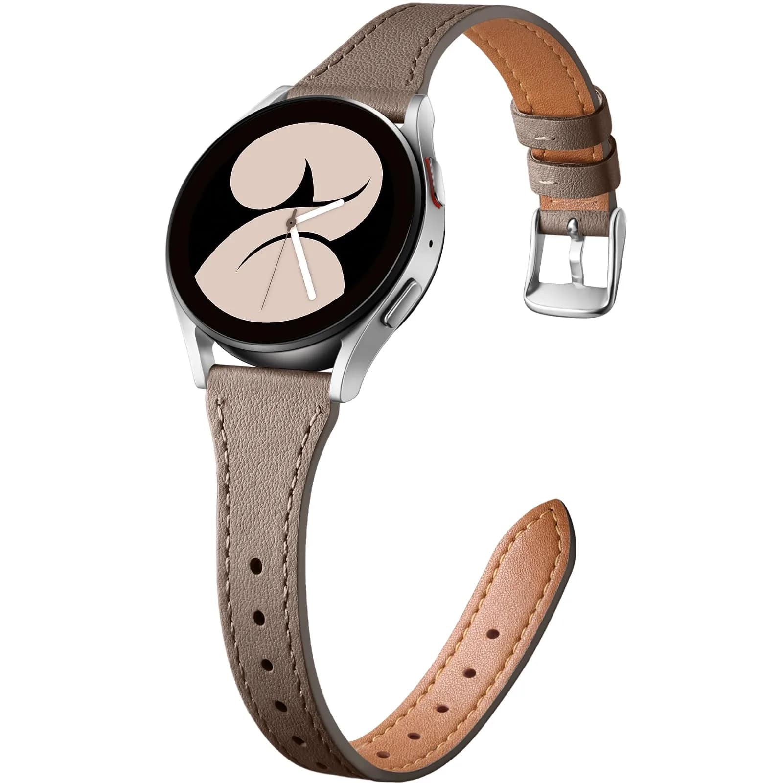 GEAK Slim Leather Band Compatible with Samsung Galaxy Watch 9 8 40mm 44mm/Watch 8 Classic 46mm Beige with Silver Buckle | Genuine Leather Replacement Dressy Strap for Women — Beige