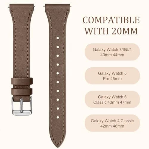 GEAK Slim Leather Band Compatible with Samsung Galaxy Watch 7/6/5/4 40mm 44mm 45mm Classic, 20mm Genuine Leather Strap with Quick Release Buckle for Women thumbnail 9