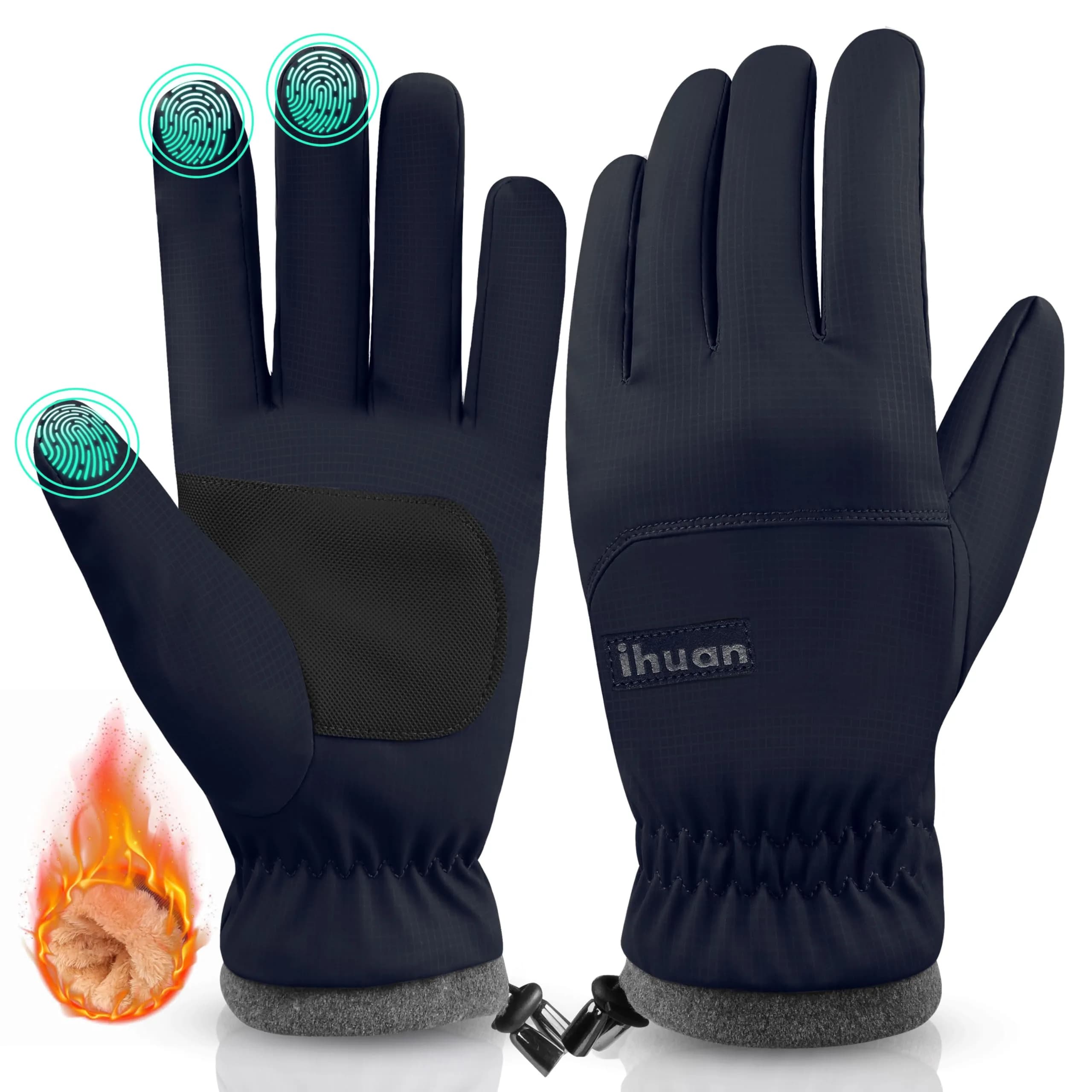 ihuan Winter Waterproof Ski Gloves Men Women | Windproof & Water-Resistant for Cold Weather (Large, Blue)