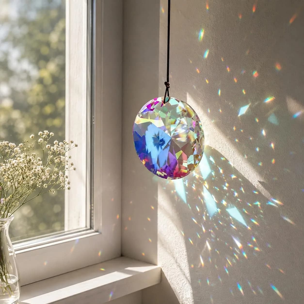 YU FENG Clear Square Crystal Prism Suncatcher 50mm (2 inch) | Rainbow Maker for Windows & Gardens — Ab Color_round