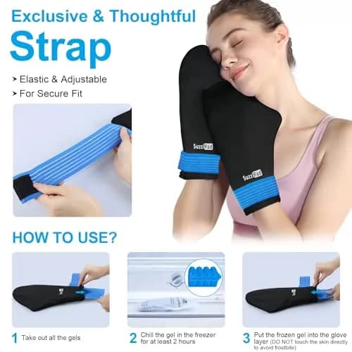 SUZZIPAD Cold Therapy Socks and Gloves XL Black | Dual-Layer Ice Pack Wraps for Chemo, Neuropathy Relief thumbnail 5
