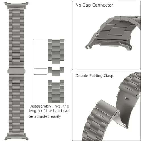 Anlinser No Gap Bands Compatible with Samsung Galaxy Watch Ultra 2/1 47mm Gray Titanium Metal Strap | Classic Style for Men & Women thumbnail 3