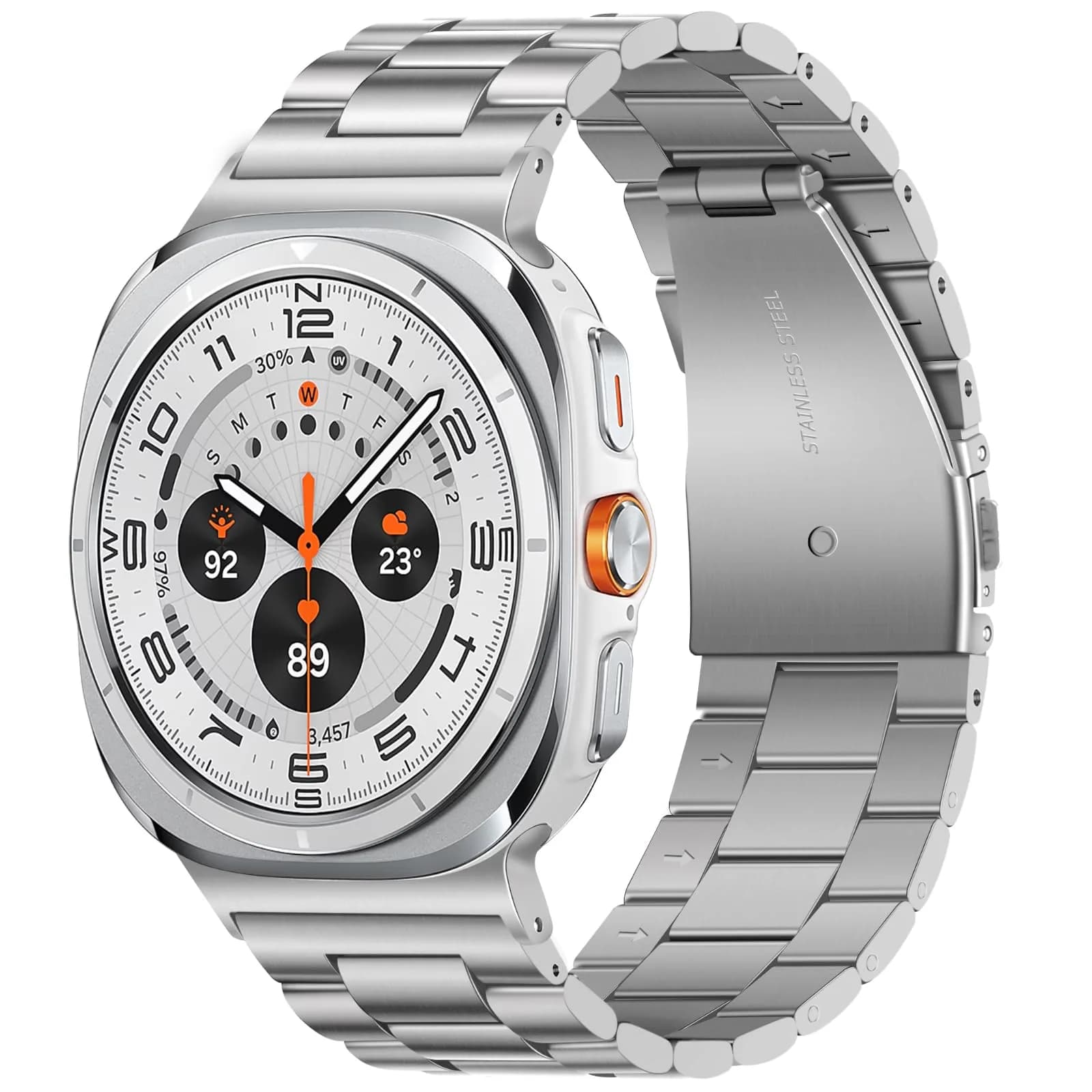 Anlinser No Gap Metal Watch Band Compatible with Samsung Galaxy Watch Ultra 2/1 47mm Silver | Adjustable Stainless Steel Strap