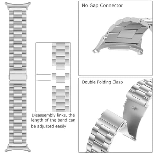 Anlinser No Gap Metal Watch Band Compatible with Samsung Galaxy Watch Ultra 2/1 47mm Silver | Adjustable Stainless Steel Strap thumbnail 3