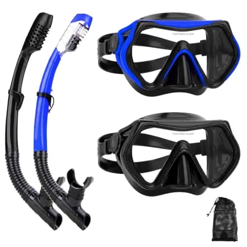 DIPUKI Snorkeling Gear for Adults | Dry Snorkel Mask Set, Wide View, Anti-Fog, Scuba Diving, Swimming Packages (0.811 Fl Oz) thumbnail 1