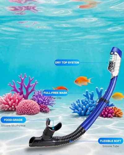 DIPUKI Snorkeling Gear for Adults | Dry Snorkel Mask Set, Wide View, Anti-Fog, 2 Pack (1.02kg) thumbnail 7