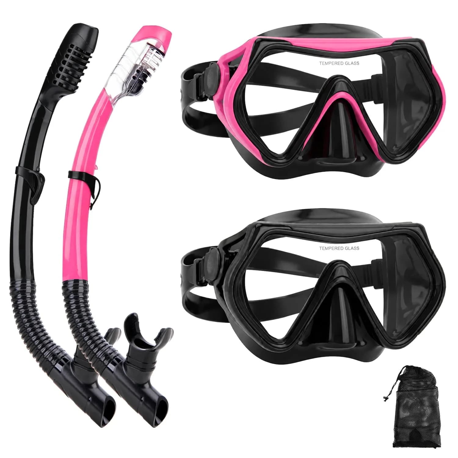 DIPUKI Dry Snorkel Mask Set for Adults, Tempered Glass Lens & Silicone Skirt, Panoramic 180° View | Scuba Diving Snorkel Gear - main product image