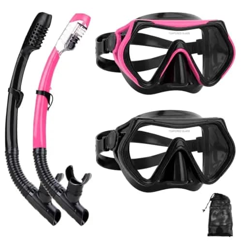DIPUKI Dry Snorkel Mask Set for Adults, Tempered Glass Lens & Silicone Skirt, Panoramic 180° View | Scuba Diving Snorkel Gear thumbnail 1