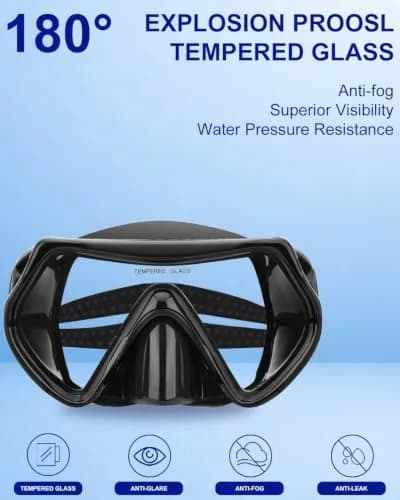 DIPUKI Dry Snorkel Mask Set for Adults, Tempered Glass Lens & Silicone Skirt, Panoramic 180° View | Scuba Diving Snorkel Gear thumbnail 3