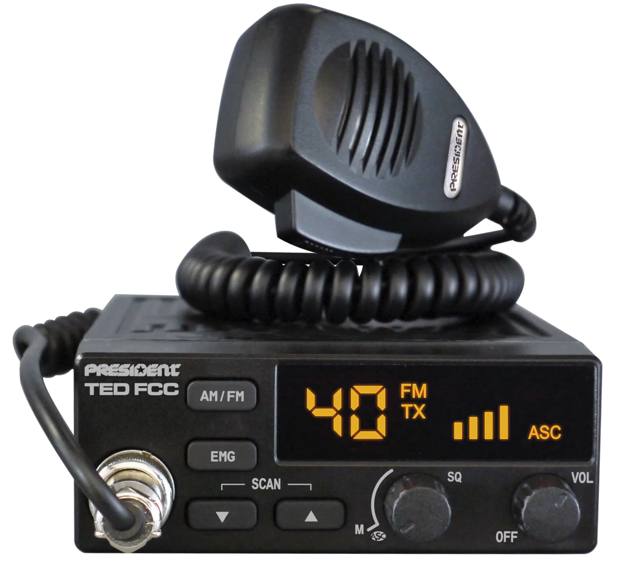 President Ted FCC AM/FM 40 Channel Compact CB Radio | LED Display, Emergency Channels, 13.8V, 4 W, Compact Size - main product image