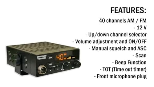 President Ted FCC AM/FM 40 Channel Compact CB Radio | LED Display, Emergency Channels, 13.8V, 4 W, Compact Size thumbnail 2
