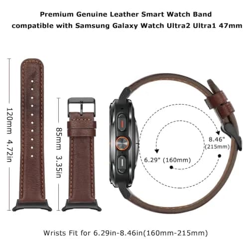 Tasikar Leather Band Compatible with Samsung Galaxy Watch Ultra 2/1 47mm | Genuine Leather Strap with Black Stainless Steel Clasp thumbnail 5
