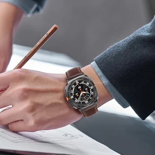 Tasikar Leather Band Compatible with Samsung Galaxy Watch Ultra 2/1 47mm | Genuine Leather Strap with Black Stainless Steel Clasp thumbnail 7