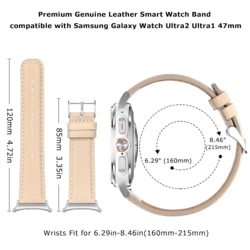 Tasikar Leather Watch Band for Samsung Galaxy Watch Ultra 47mm | Genuine Leather Strap, Vintage Style, Starlight thumbnail 5